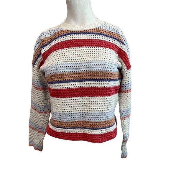 JOIE Ladies XS Striped Sweater Crochet Open Weave Crop Top Multicolor Diza - Picture 1 of 6